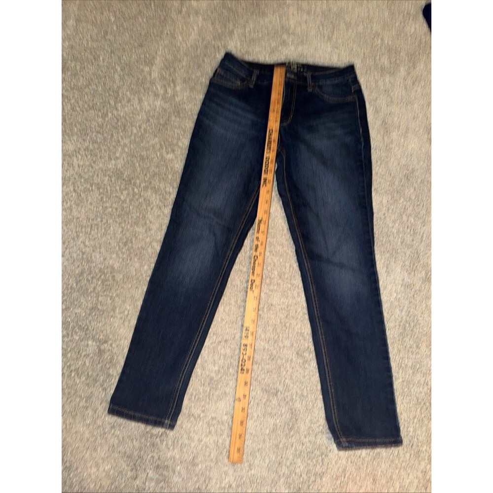 Jeans Womens 6P Blue Dark Whiskering Wash Straight Ankle Ruff Hewn 9” Mid Rise